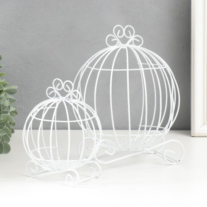 Подсвечник металл Подсвечник металл "Карета-тыква" белый набор 2 шт 16х12х9 см 20х14,5х12 см