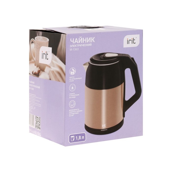 Чайник электрический IRIT IR-1363, металл, 1.8 л, 1500 Вт, бежево-чёрный Чайник электрический IRIT IR-1363, металл, 1.8 л, 1500 Вт, бежево-чёрный