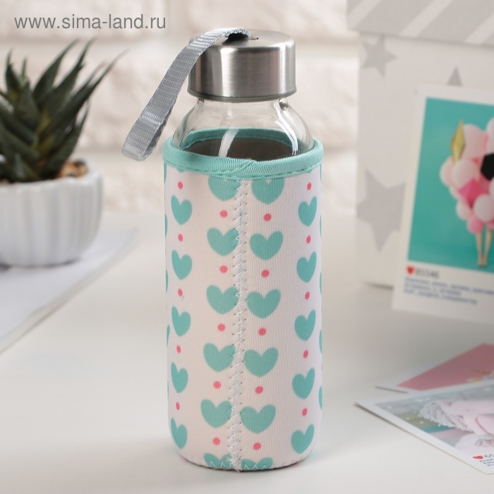 Бутылка для воды стеклянная в чехле &laquo;Ваниль&raquo;, 300 мл, h=17 см, рисунок МИКС