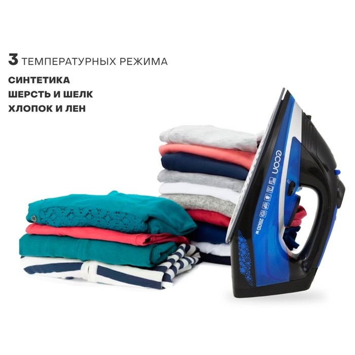 Утюг ECO-BI2603, 2600 Вт, керамическая подошва, 45 г/мин, 320 мл, цвет синий с чёрным Утюг ECO-BI2603, 2600 Вт, керамическая подошва, 45 г/мин, 320 мл, цвет синий с чёрным