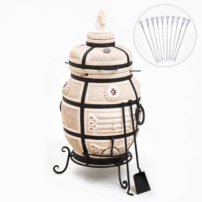 Тандыр "Поручик" h-123, d-60, 137,5 кг, 10 шампуров, кочерга, совок, поворотная крыша