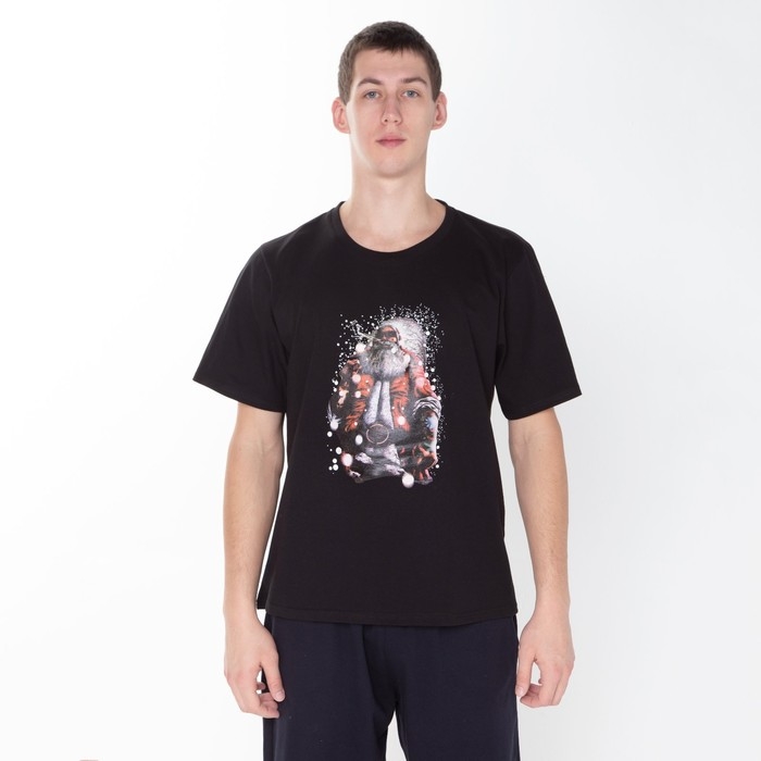 Футболка мужская новогодняя &laquo;Дед мороз&raquo;, цвет чёрный, размер 56