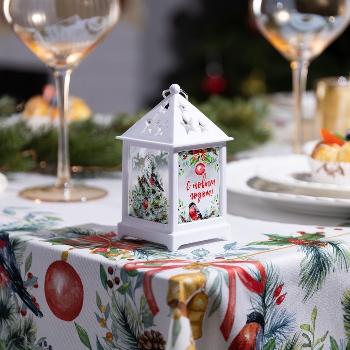 Светодиодная фигура &laquo;Белый фонарь со снегирями&raquo; 6.3 &times; 12 &times; 6.3 см, пластик, батарейки AG13х3 (в комплекте), свечение тёплое белое