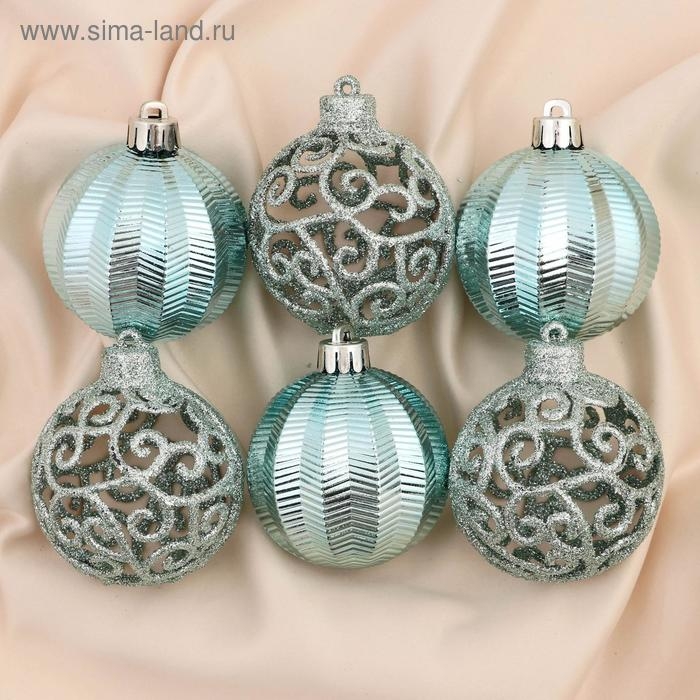 Набор шаров пластик d-6 см, 9 шт "Ажурный перелив" зелёный