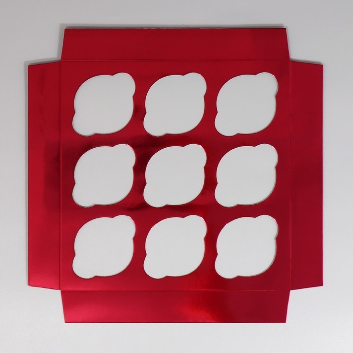 Коробка для капкейков, кондитерская упаковка с окном, 9 ячеек &laquo;Бордовая&raquo;, 25 х 25 х 10 см