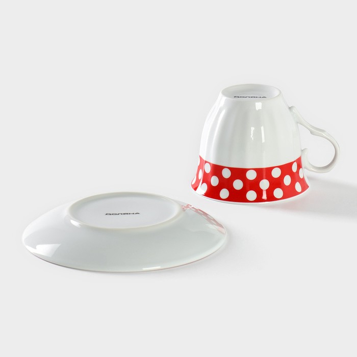 Чайная пара Доляна &laquo;Горох&raquo;, 2 предмета: чашка 210 мл, блюдце d=14 см, цвет красный