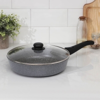 Сковорода Доляна &laquo;Марбл&raquo;, d=28 см, стеклянная крышка, съёмная ручка, антипригарное покрытие