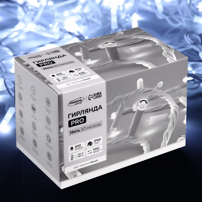 Гирлянда «Нить» 10 м, IP65, УМС, белая каучуковая нить, 100 LED, свечение белое, 220 В Гирлянда «Нить» 10 м, IP65, УМС, белая каучуковая нить, 100 LED, свечение белое, 220 В