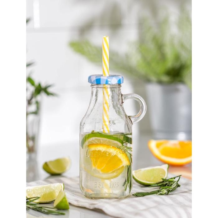 Бутыль стеклянная с крышкой и трубочкой, 200 мл, 7,5×6×14,5 см, цвет МИКС Бутыль стеклянная с крышкой и трубочкой, 200 мл, 7,5×6×14,5 см, цвет МИКС