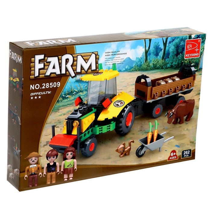 Конструктор Ферма &laquo;Трактор с телегой&raquo;, 262 детали