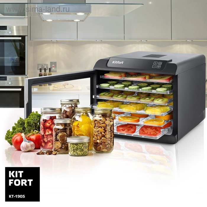Сушилка для овощей и фруктов Kitfort KT-1905, 500 Вт, 6 ярусов, чёрная Сушилка для овощей и фруктов Kitfort KT-1905, 500 Вт, 6 ярусов, чёрная