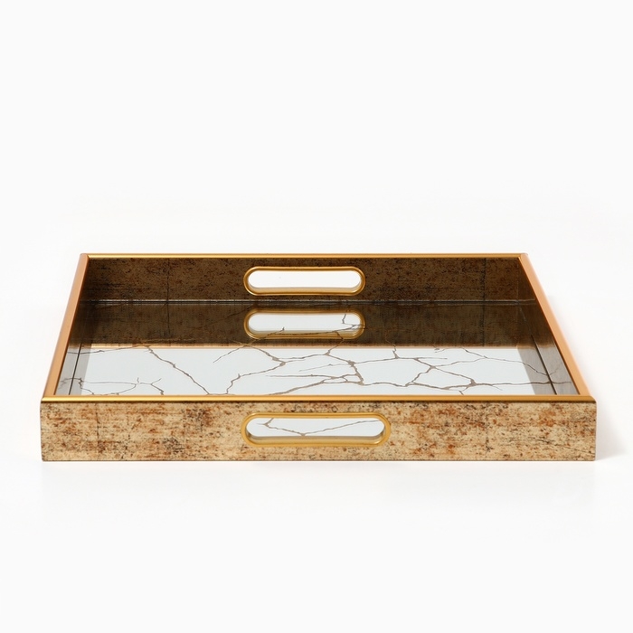 Поднос пластиковый прямоугольный с зеркалом &laquo;Узоры&raquo;, 37 х 37 х 4,5 см сервировочный