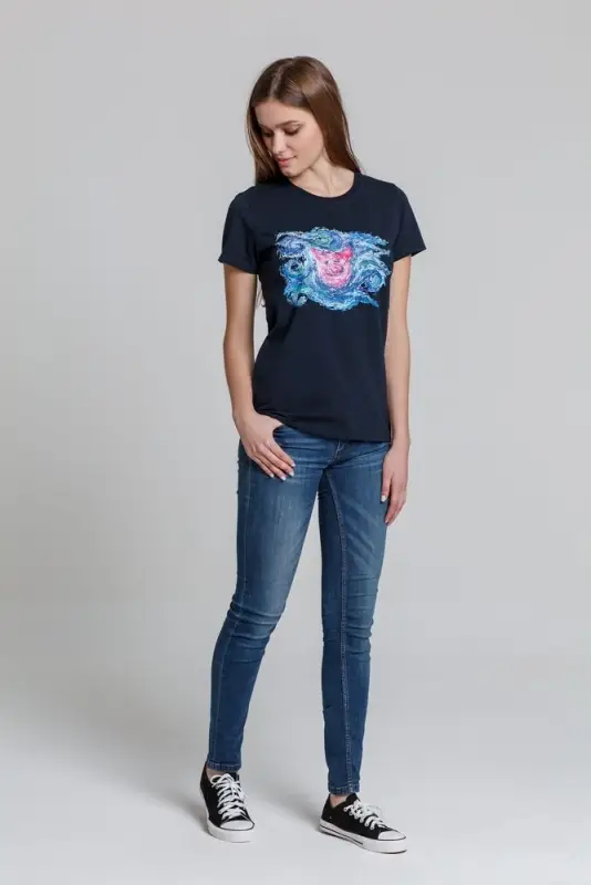 Футболка женская &laquo;Ван-Пиг&raquo;, синий, размер S