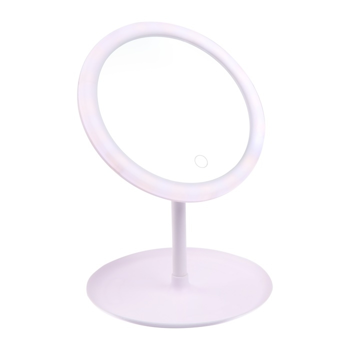 Зеркало KZ-09, подсветка, настольное, АКБ, 2500 мАч, 3 режима, поворот 90&deg;, белое
