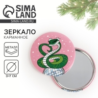 Зеркало карманное новогоднее «Новый год: Зеленая змейка», диам.7 см Зеркало карманное новогоднее «Новый год: Зеленая змейка», диам.7 см