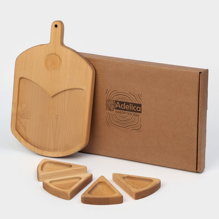 Подарочный набор деревянной посуды Adelica «Сырная мозайка», доска разделочная 35×22 см, менажницы 4 шт, 12,5×9 см, берёза Подарочный набор деревянной посуды Adelica «Сырная мозайка», доска разделочная 35×22 см, менажницы 4 шт, 12,5×9 см, берёза
