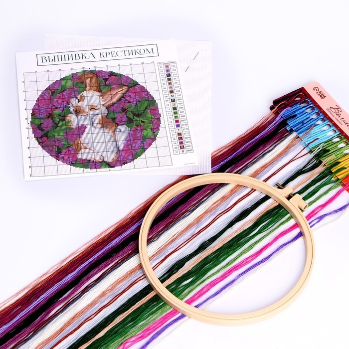 Вышивка на пяльцах «Кролик», 20 х 20 см, набор для творчества Вышивка на пяльцах «Кролик», 20 х 20 см, набор для творчества