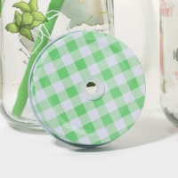 Набор кружек стеклянных Доляна &laquo;Яркий лимонад&raquo;, 2 предмета: 2 кружки с крышками и трубочками 450 мл