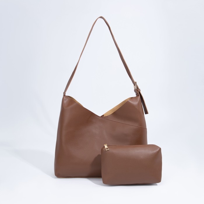 Сумка-мешок на магните, косметичка на молнии, цвет коричневый Сумка-мешок на магните, косметичка на молнии, цвет коричневый