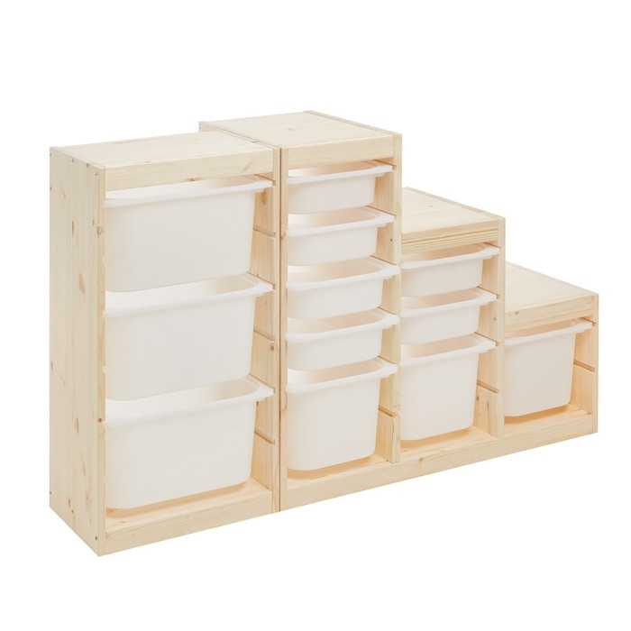 Стеллаж TROFAST-4, с контейнерами, вертикальный, Массив сосны