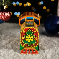 Новый год. Подарочная коробка "Паровозик малый в зеленом", 17 х 7,5 х 12 см.