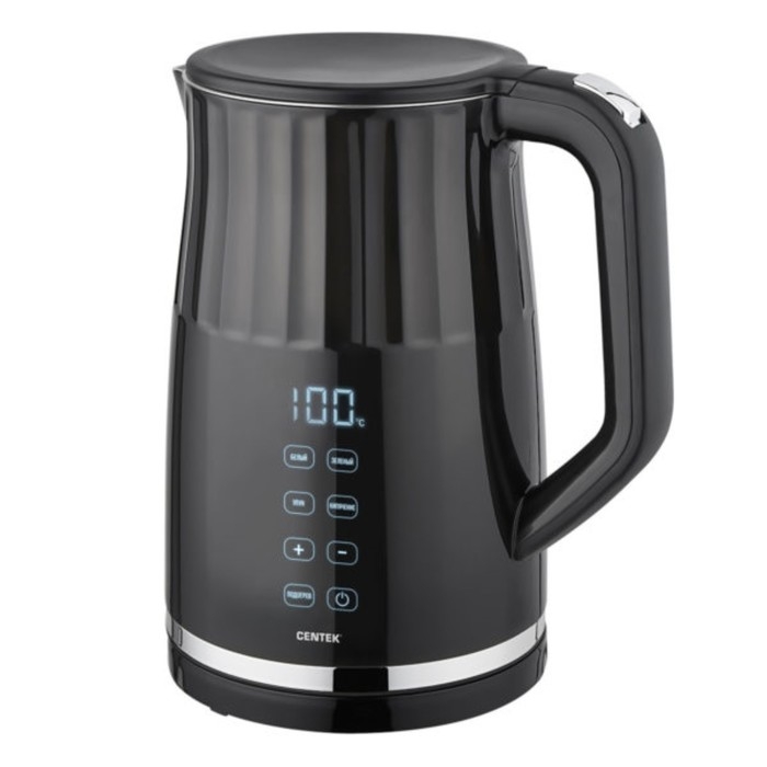 Чайник электрический Centek CT-0038, металл, 1.7 л, 2200 Вт, LED, регулировка t&deg;, чёрный