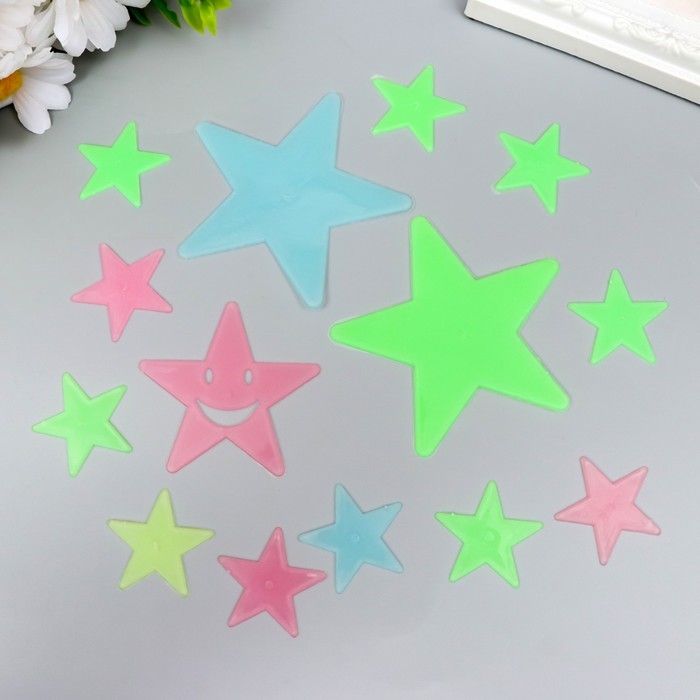 Наклейка фосфорная пластик Наклейка фосфорная пластик "Звезды разных размеров" набор 14 шт 17х12 см