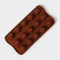 Форма для конфет и шоколада Доляна &laquo;Рондо&raquo;, силикон, 21&times;10,5&times;3 см, 15 ячеек, цвет коричневый