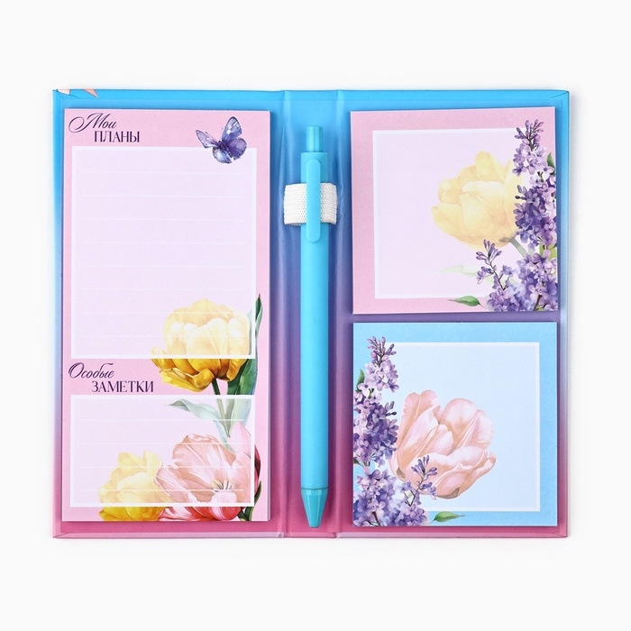 Блок бумаг для записей, стикеры, ручка Блок бумаг для записей, стикеры, ручка "С 8 Марта. Букет"