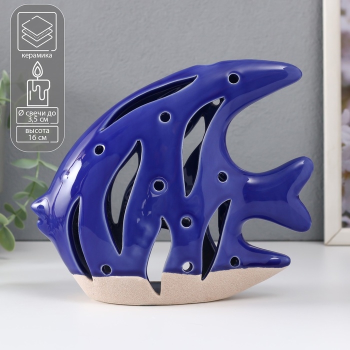 Подсвечник керамика Подсвечник керамика "Рыба Скалярия" песочно-синий 18,3х7,3х16 см