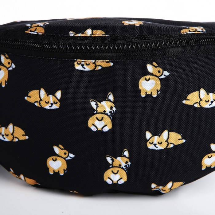 Сумка поясная «Корги», 32х8х15 см, отдел на молнии, наружный карман, цвет чёрный Сумка поясная «Корги», 32х8х15 см, отдел на молнии, наружный карман, цвет чёрный