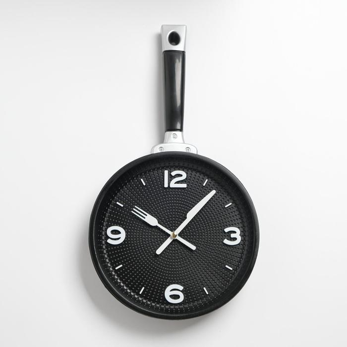 Часы настенные интерьерные, для кухни, Часы настенные интерьерные, для кухни, "Сковорода", бесшумные, 20 х 35 см