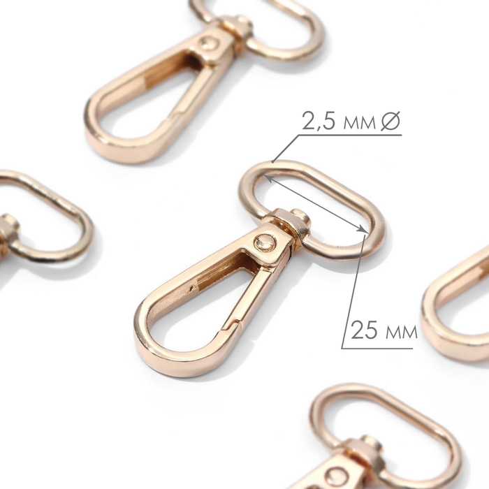 Карабин металлический, 46 &times; 30 мм / 25 &times; 2,5 мм, 5 шт, цвет золотой