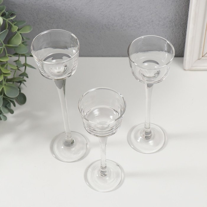 Подсвечник стекло набор 3 шт "Прозрачность мыслей" высота 15 см, 17,5 см, 20 см прозрачный