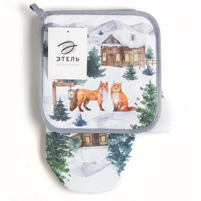 Набор Кухонный &laquo;Forest animals&raquo;, варежка-прихватка 20х28см, прихватка 19х19см, 100% хл