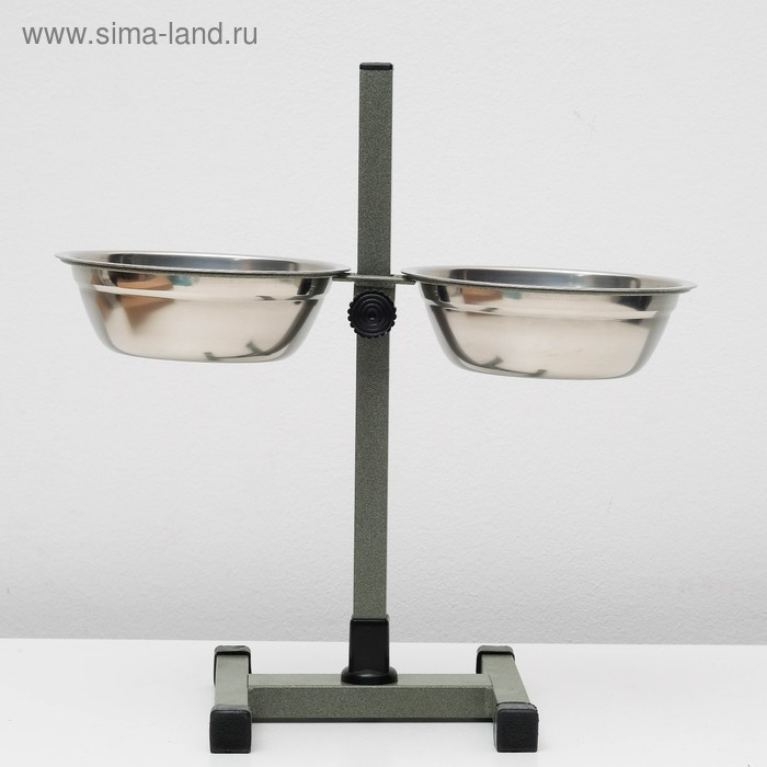 Подставка с мисками, 2 х 700 мл, высота 40 см, разборная, зелёная
