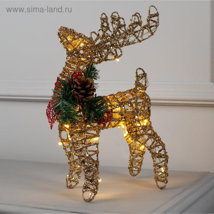 Светодиодная фигура &laquo;Олень золотистый&raquo; 25 &times; 30 &times; 10 см, металл, батарейки ААх3 (не в комплекте), свечение тёплое белое