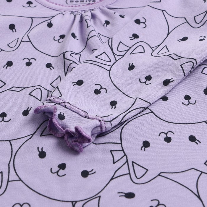 Лонгслив детский, цвет лиловый/котята, рост 62 см