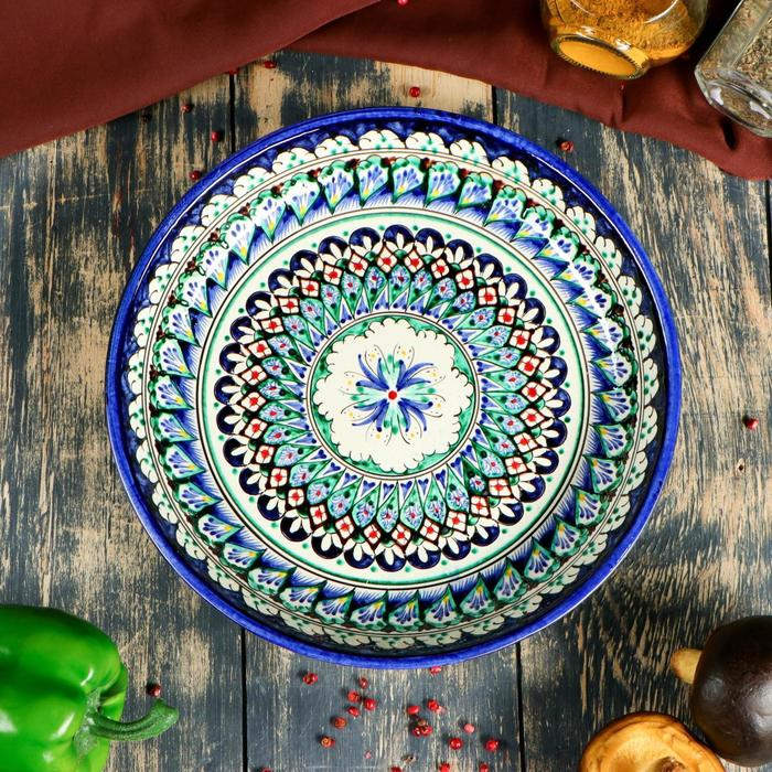 Ляган Риштанская Керамика Ляган Риштанская Керамика "Узоры", 25 см, синий