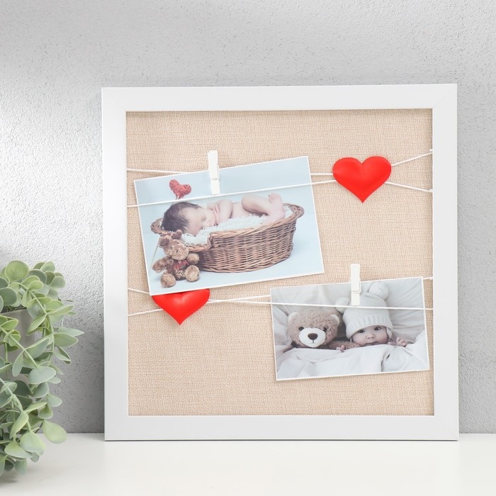 Фоторамка пластик на 2 фото Фоторамка пластик на 2 фото "Любовное послание" с прищепками, белый 30х30 см