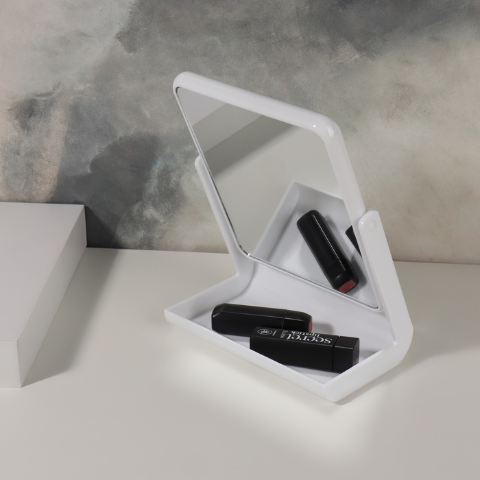 Зеркало с подставкой для хранения, двустороннее, зеркальная поверхность 13,5 &times; 17 см, цвет МИКС