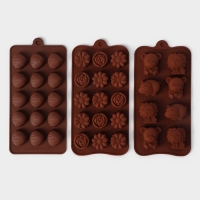 Набор форм для конфет и шоколада Доляна &laquo;Ассорти&raquo;, 3 шт, силикон, цвет коричневый