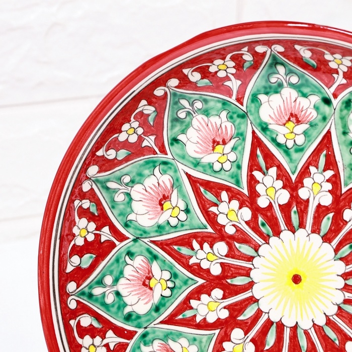 Ляган Риштанская Керамика "Цветы", 25 см, красный