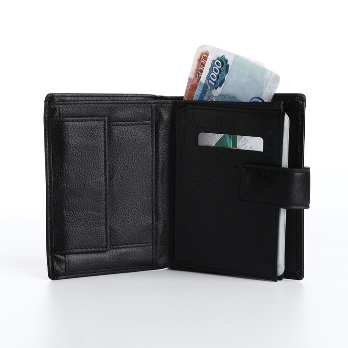 Портмоне мужское на магните 3 в 1, отдел для автодокументов, паспорта, цвет чёрный Портмоне мужское на магните 3 в 1, отдел для автодокументов, паспорта, цвет чёрный