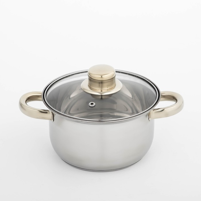 Кастрюля из нержавеющей стали с крышкой Доляна &laquo;Роскошь&raquo;, 1,5 л, d=17 см
