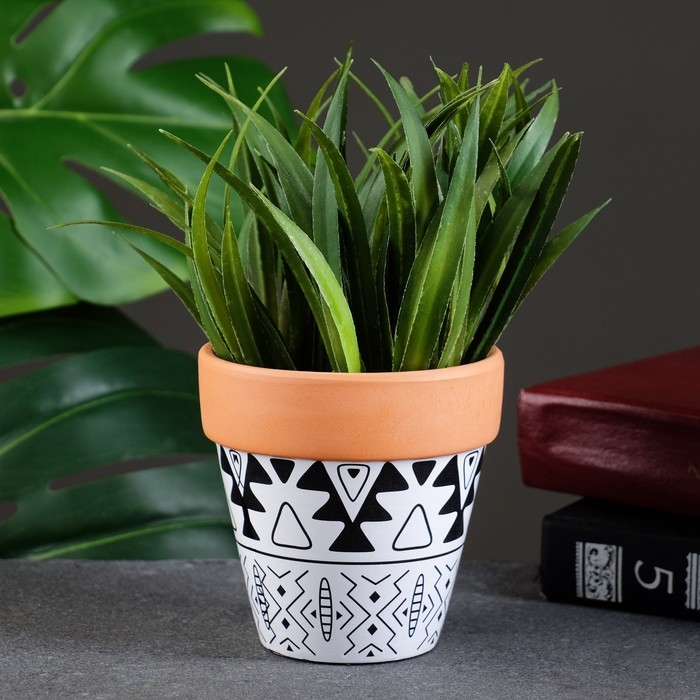 Горшок Горшок "Трапеция" терракот с узором, 10х9см, МИКС