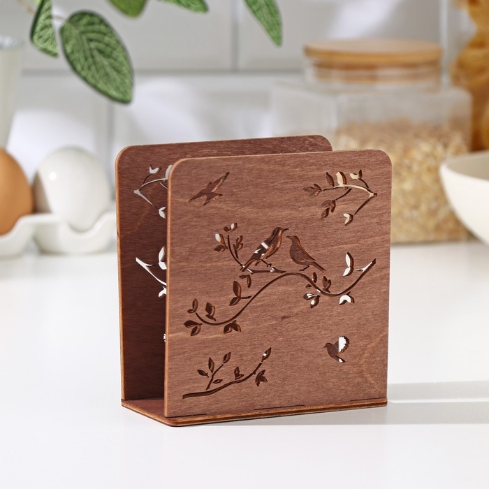 Салфетница деревянная &laquo;Весенняя сказка&raquo;, 12&times;12&times;5,5 см, цвет коричневый