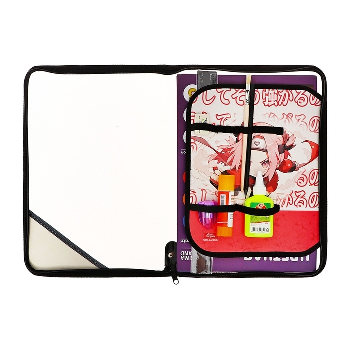 Папка для труда А4, молния вокруг, откидная планка, пластиковая, ПТР-1, с наполнением 10 предметов, для девочки, Calligrata Папка для труда А4, молния вокруг, откидная планка, пластиковая, ПТР-1, с наполнением 10 предметов, для девочки, Calligrata "Аниме сакура"