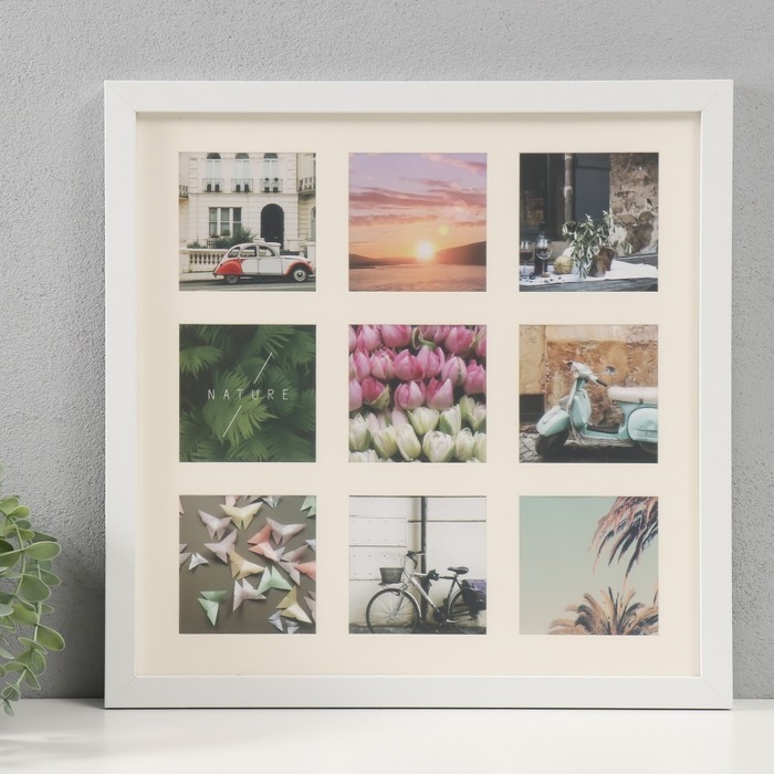 Фоторамка МДФ на 9 фото 10х10 см Фоторамка МДФ на 9 фото 10х10 см "Слайды" белая 40х40х2 см