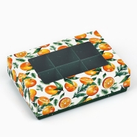 Коробка складная под 6 конфет &laquo;Мандаринки&raquo;, 13.5 х 9.8 х 3.8 см, Новый год